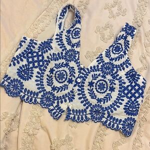 Fashion Nova White and Blue Embellished Crop Tank Top